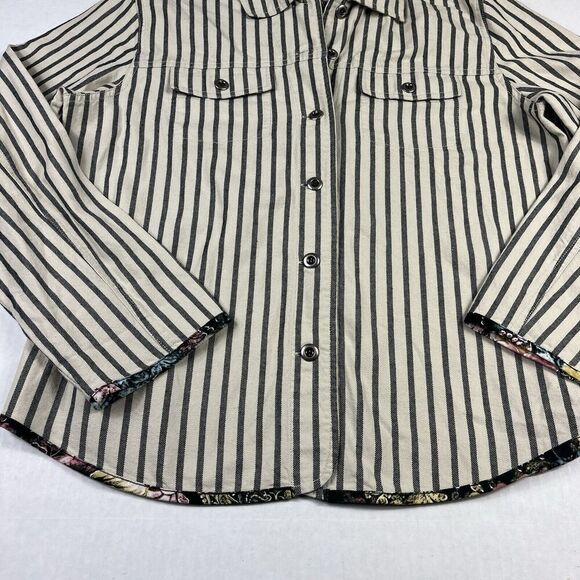 Chicos Button Down Shirt Striped Contrast Trim Long Sleeve Work Top 1 MEDIUM - Picture 2 of 10